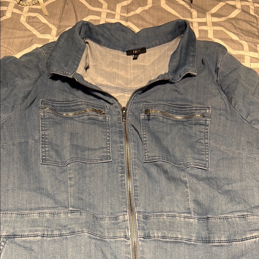 Blue Denim Short Sleeve Shorts Jumpsuit - Picture 2 of 5